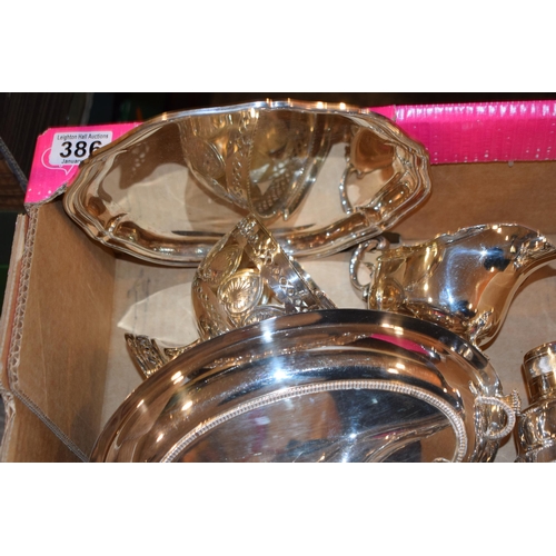 386 - A good collection of silver plated items to include tea and coffee pots, dinnerware, cutlery and sim... 