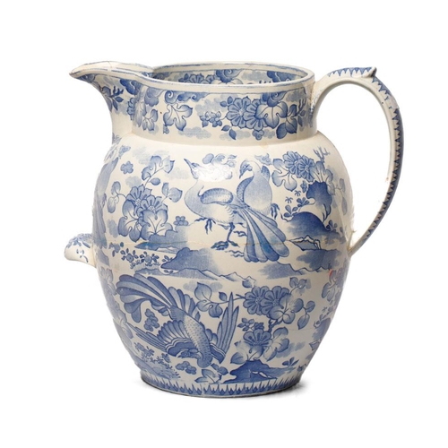 168 - An early 19th century blue and white transfer-printed Spode Old Peacock pattern footbath jug, c. 182... 