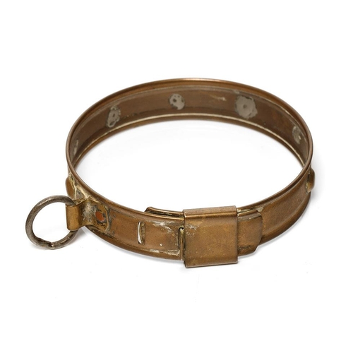 262 - An antique brass dog collar with steel hoop for attaching lead. Diameter 33cm.