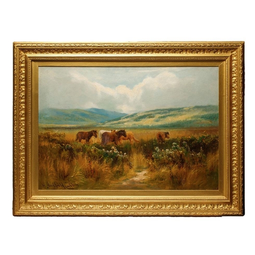 332 - Henry Hadfield Cubley (1858-1934): an oil on canvas of 'Welsh Ponies near Duffryn', signed bottom le... 