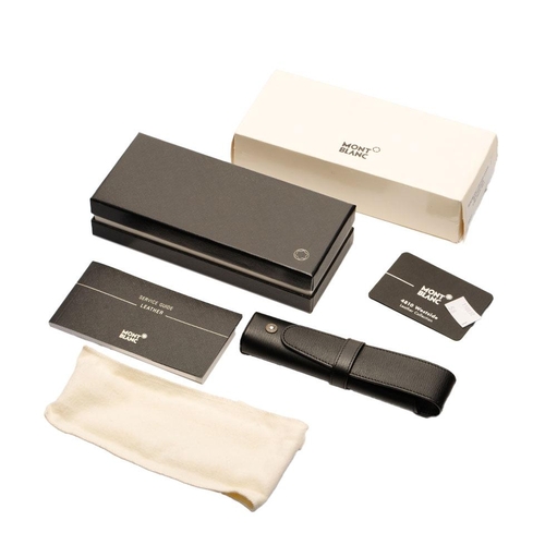 340 - Montblanc Pen Pouch in bark effect black leather, original box and packaging.