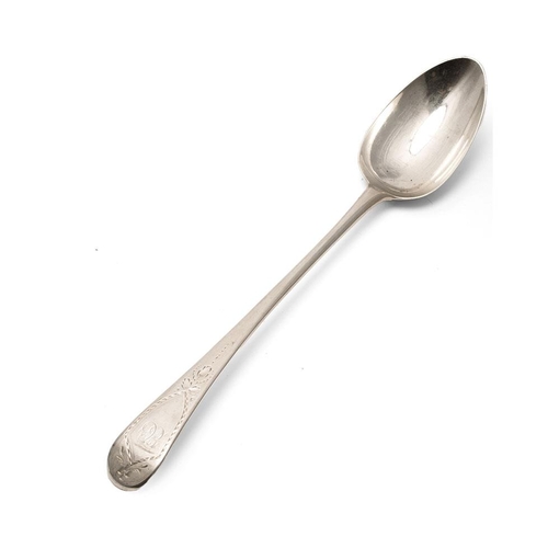 438 - Silver basting spoon, London 1792, Manchester 1792, Thomas Duphant, 112.2 grams, 29cm long.