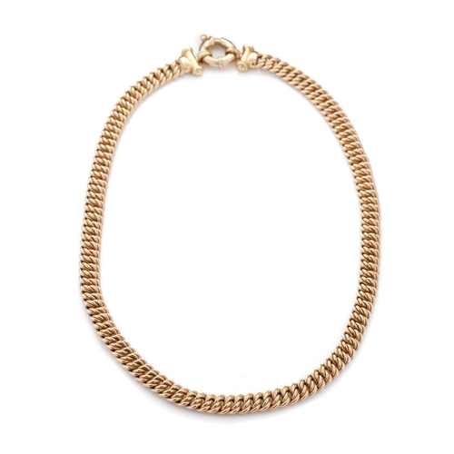 478 - 9ct gold ornate rope-effect chain / necklace, 45cm long, hoop clasp, 33.2 grams.