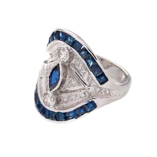 507 - 18ct white gold Art Deco style ring, set with 2ct of sapphire and 0.55ct of diamond, 8.5 grams, size... 