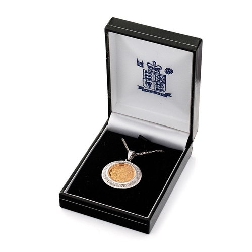 584 - Half sovereign gold coin 2002, loose mounted  in 9ct white gold mount set with white stones, togethe... 