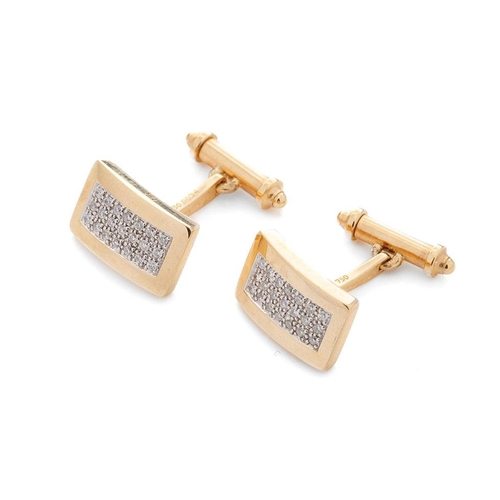 588 - 18ct gold diamond set cufflinks, 21 small diamonds in each link, gross weight 10.41g.  Marked .750 a... 