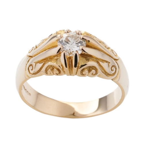 597 - 18ct gold hallmarked singles diamond set ring, stone measures 0.75ct approx. Weight 11.7g,  ring siz... 