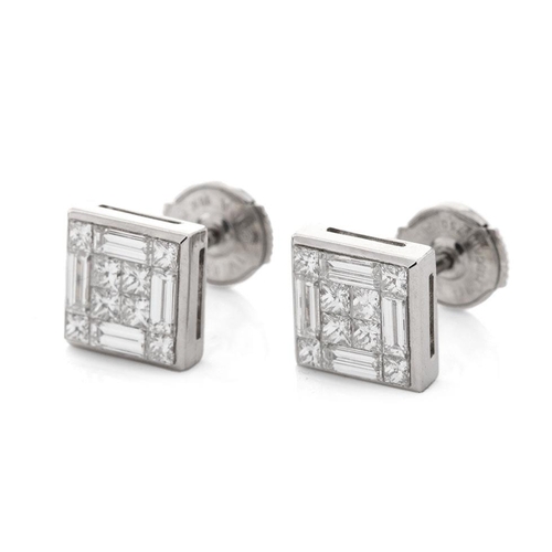 603 - Diamond and 18ct white gold hallmarked designer high quality earrings containing a total of 8 small ... 