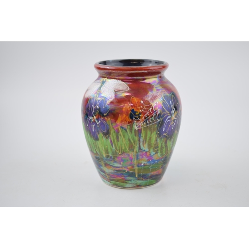 101 - Anita Harris Art Pottery Prestige vase, decorated with the Dragonfly Lustre design, 13.5cm tall, sig... 