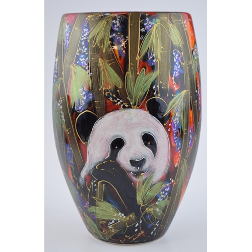 103 - Anita Harris Art Pottery vase, decorated with a panda amongst bamboo, 24cm tall, signed by Anita.