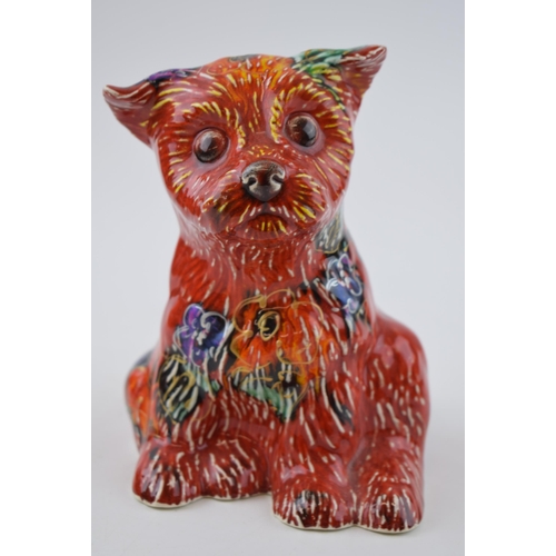 108 - Anita Harris Art Pottery floral dog,, '1st trial',  15.5cm tall, signed by Anita.