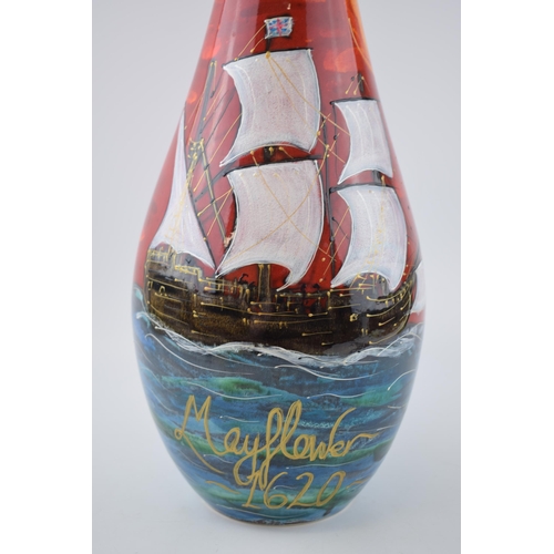 115 - Anita Harris Art Pottery peardrop vase, decorated with the Mayflower 1620, limited edition, this bei... 