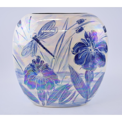 116 - Anita Harris Art Pottery large purse vase, decorated with a dragonfly amongst foliage, 29cm tall, si... 