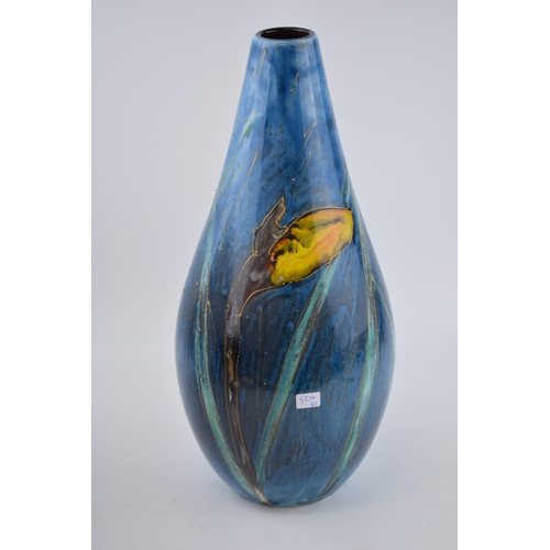 117 - Early Anita Harris Art Pottery peardrop vase, decorated with a Dafodil, 40cm tall, signed by Anita.