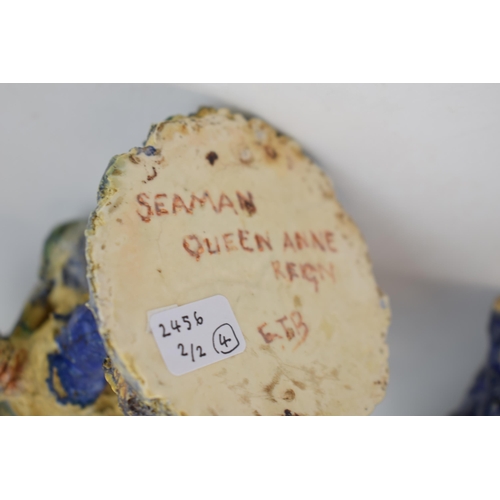 132 - E J Bailey studio pottery figures, Seaman, Queen Anne Reign signed EJB together with another unnamed... 