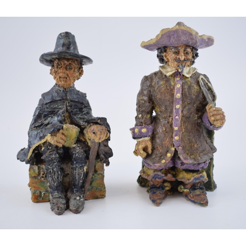 133 - E J Bailey studio pottery figures, Hackney Coachman signed EJB together with 15th Century Puritan si... 