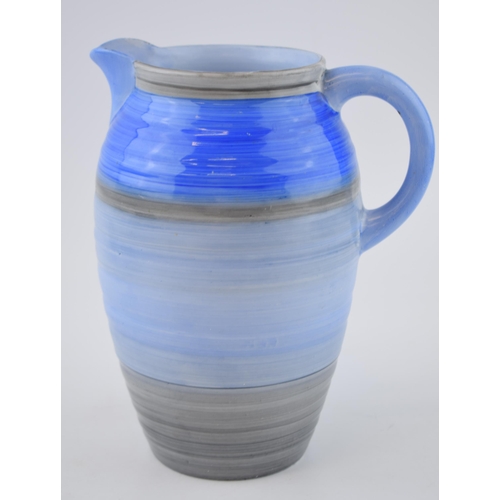 134 - Shelley Art Deco blue banded Harmony jug, printed factory backstamp, 20.5cm tall.