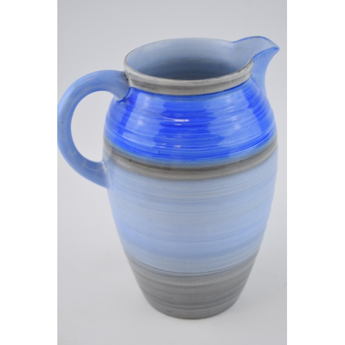 134 - Shelley Art Deco blue banded Harmony jug, printed factory backstamp, 20.5cm tall.