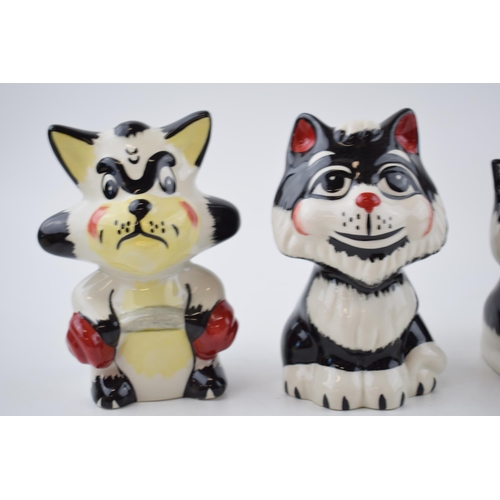 136 - A trio of Lorna Bailey cats to include a thug-like cat with a steel bar and 2 others (3).