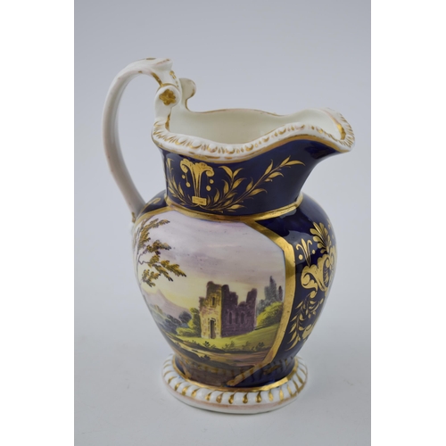 145 - Early 19th century porcelain jug decorated with an estate scene including a lake scene, probably Der... 