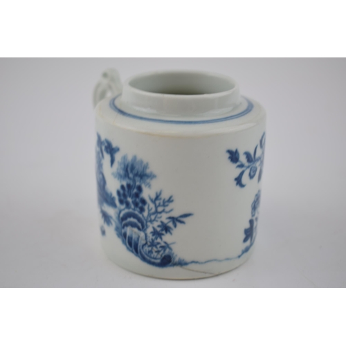 151 - A late 18th century blue and white transfer-printed porcelain Worcester Fence pattern mustard pot, c... 