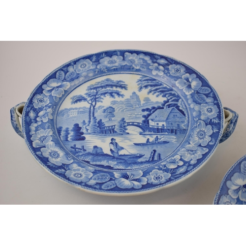 158 - A pair of early 19th century blue and white transfer-printed Wild Rose pattern hot water plates, c. ... 