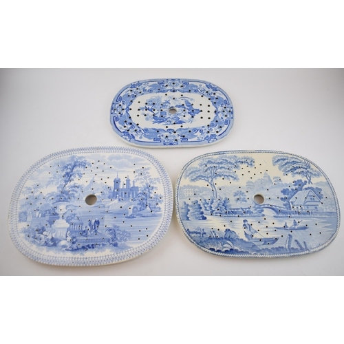 159 - A group of early 19th century blue and white transfer-printed drainers, c. 1825-40. To include Mason... 