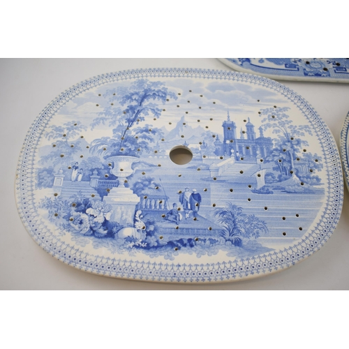 159 - A group of early 19th century blue and white transfer-printed drainers, c. 1825-40. To include Mason... 