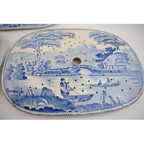 159 - A group of early 19th century blue and white transfer-printed drainers, c. 1825-40. To include Mason... 