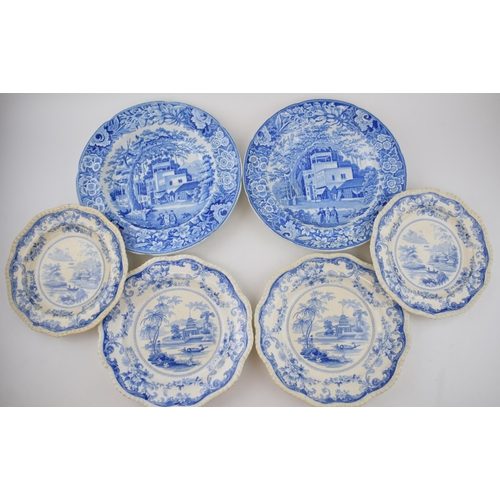 160 - A group of early 19th century blue and white transfer-printed plates, c. 1825-40. To include two Ril... 