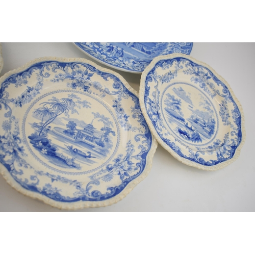 160 - A group of early 19th century blue and white transfer-printed plates, c. 1825-40. To include two Ril... 