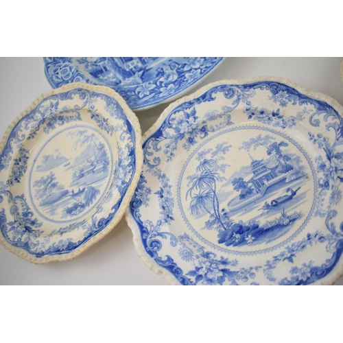 160 - A group of early 19th century blue and white transfer-printed plates, c. 1825-40. To include two Ril... 