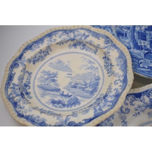 160 - A group of early 19th century blue and white transfer-printed plates, c. 1825-40. To include two Ril... 