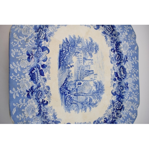 163 - An early 19th century blue and white transfer-printed Dimmock Vignette pattern large platter, c. 184... 