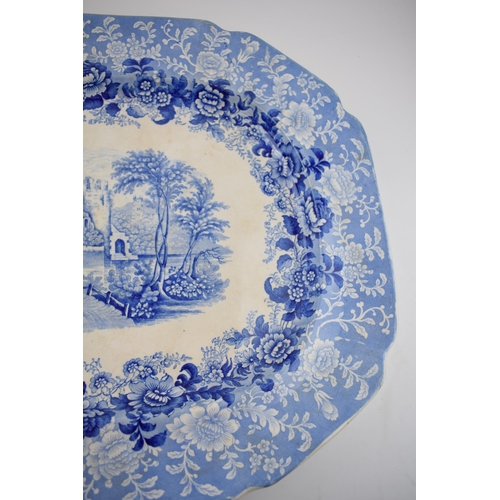 163 - An early 19th century blue and white transfer-printed Dimmock Vignette pattern large platter, c. 184... 