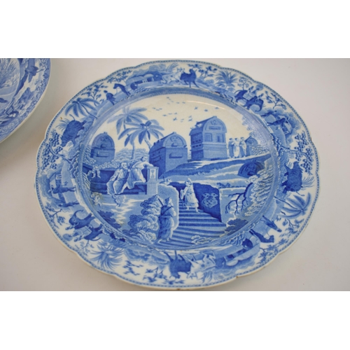 166 - An early 19th century blue and white transfer-printed Spode Indian Sporting series plate together wi... 