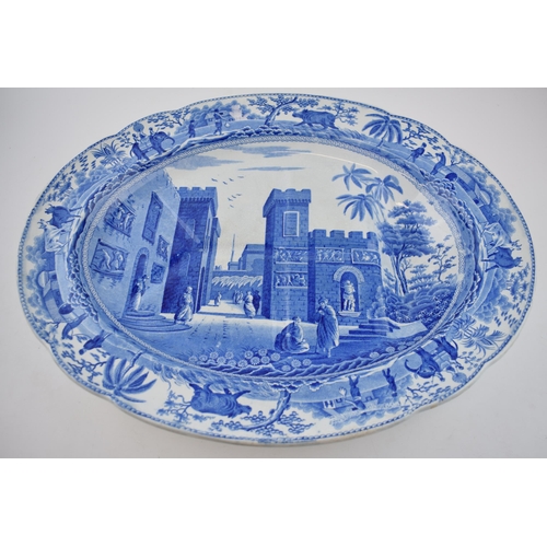 167 - An early 19th century blue and white transfer-printed Spode Caramanian series large well and tree pl... 