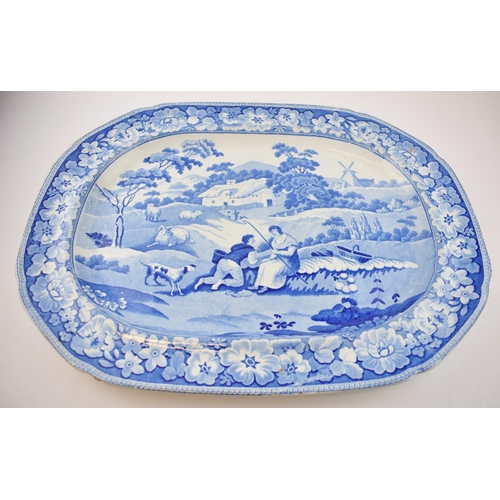 175 - An early 19th century blue and white transfer-printed Stevenson Pastoral Courtship pattern large pla... 