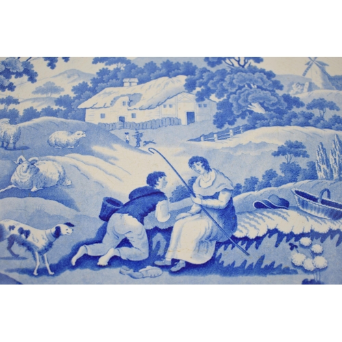 175 - An early 19th century blue and white transfer-printed Stevenson Pastoral Courtship pattern large pla... 