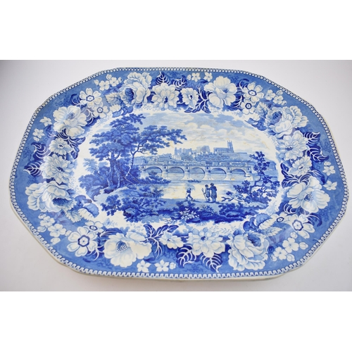 177 - An early 19th century blue and white transfer-printed Elkins Rock Cartouche series large platter, c.... 