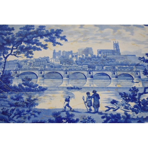 177 - An early 19th century blue and white transfer-printed Elkins Rock Cartouche series large platter, c.... 