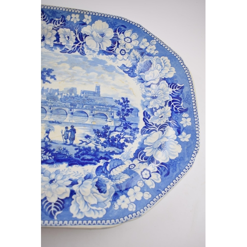 177 - An early 19th century blue and white transfer-printed Elkins Rock Cartouche series large platter, c.... 