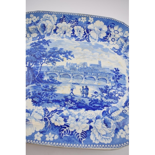 177 - An early 19th century blue and white transfer-printed Elkins Rock Cartouche series large platter, c.... 