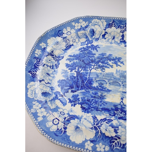 177 - An early 19th century blue and white transfer-printed Elkins Rock Cartouche series large platter, c.... 