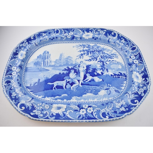 178 - An early 19th century blue and white transfer-printed Davenport Villagers pattern large platter, c. ... 