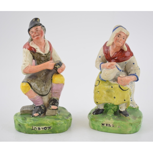 184 - A pair of early 19th century Staffordshire pearlware figures of Jobson and Nell (Cobler & Wife), c. ... 