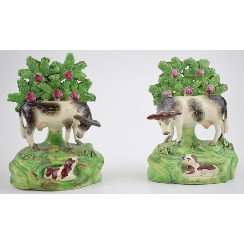 189 - A pair of early 19th century Staffordshire pearlware bocage figures of Cows and Calves, c. 1820. 14 ... 