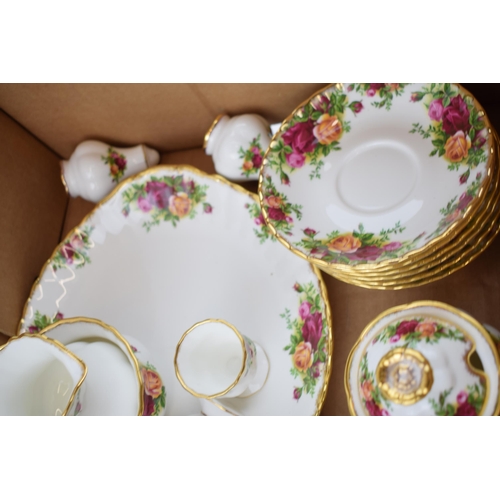 54 - Royal Albert Old Country Roses to include a teapot, lidded sugar in 2 styles, a cake plate, 6 trios ... 