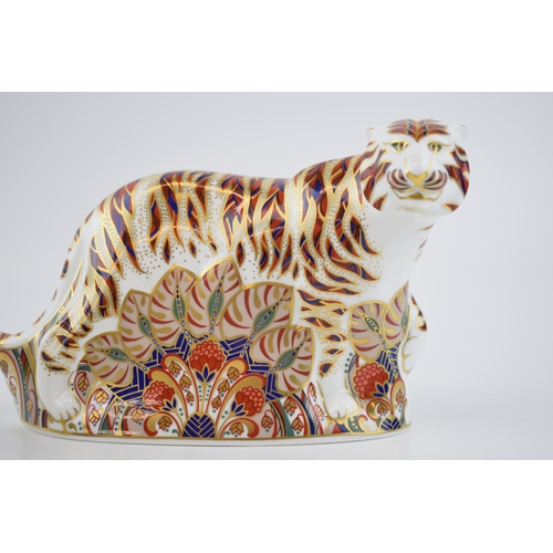 72 - Two Royal Crown Derby paperweights, Bengal Tiger, H:13cm and a Bengal Tiger Cub, H:10cm, red printed... 