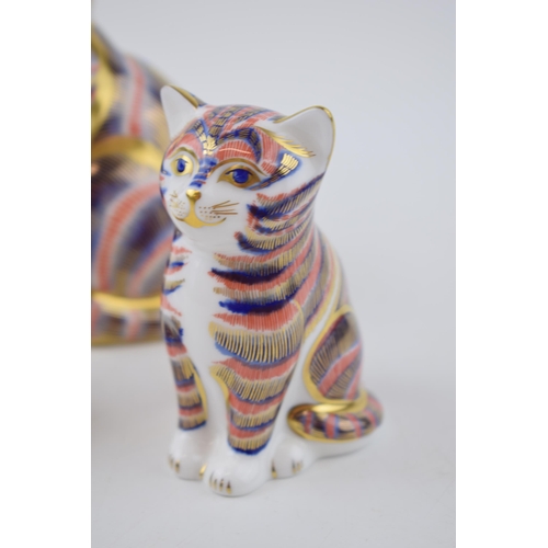 73 - A Royal Crown Derby Cat paperweight, decorated in the Imari palate, together with a Sitting Kitten a... 